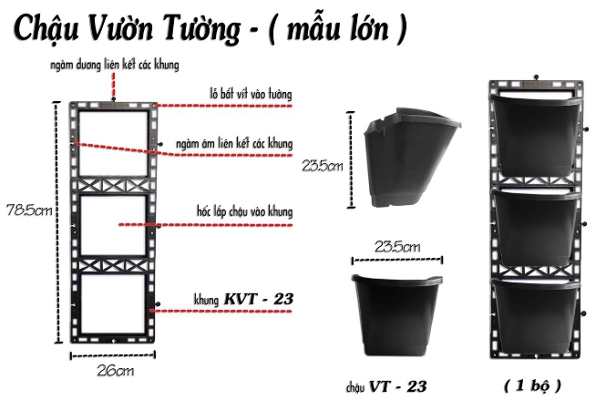 Chậu vườn tường mẫu lớn 3 chậu