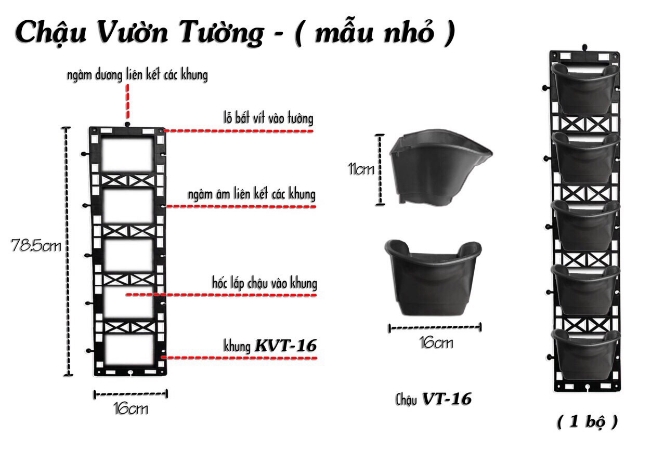 Chậu vườn tường mẫu nhỏ 5 chậu